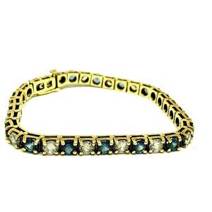 14k Yellow Gold Tennis Bracelet 13CTW Blue & White Cubic Zirconia 7'' inches